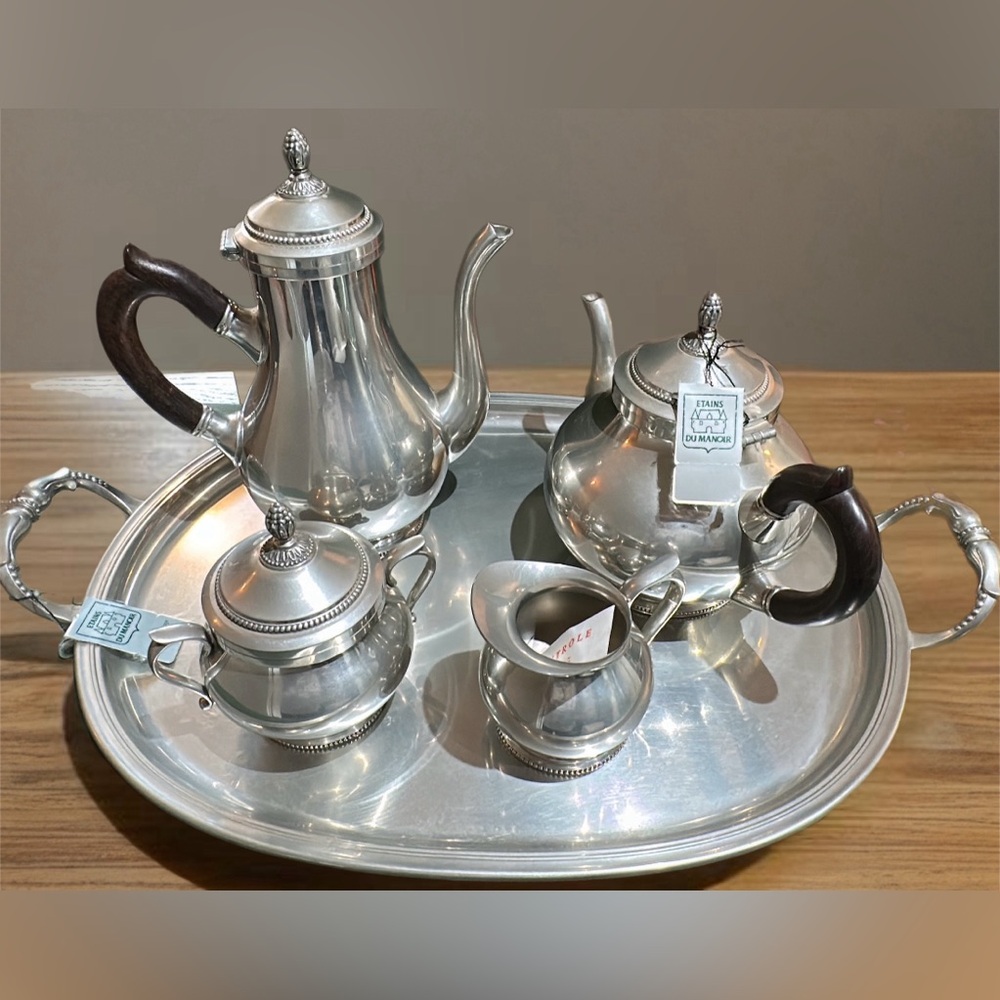 Vintage French Pewter Tea Coffee Set w/ original receipt from France & boxes!